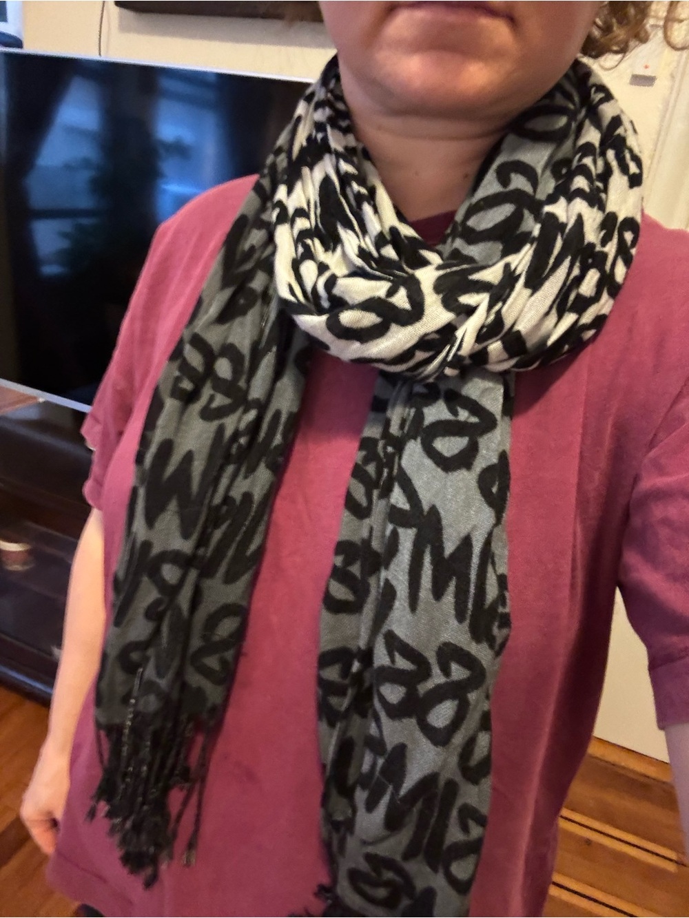 Black and Gray Patterned Women's Scarf
